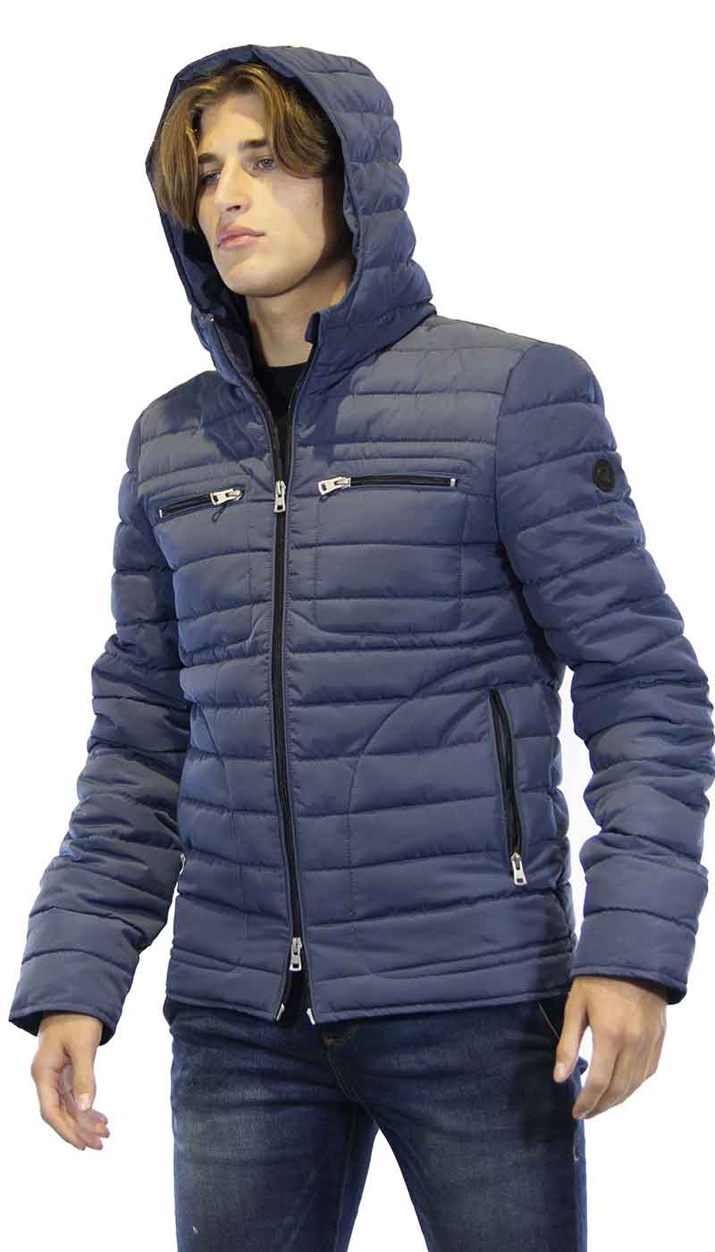 Gaudì Jeans Piumino uomo celeste polvere in tessuto con cappuccio