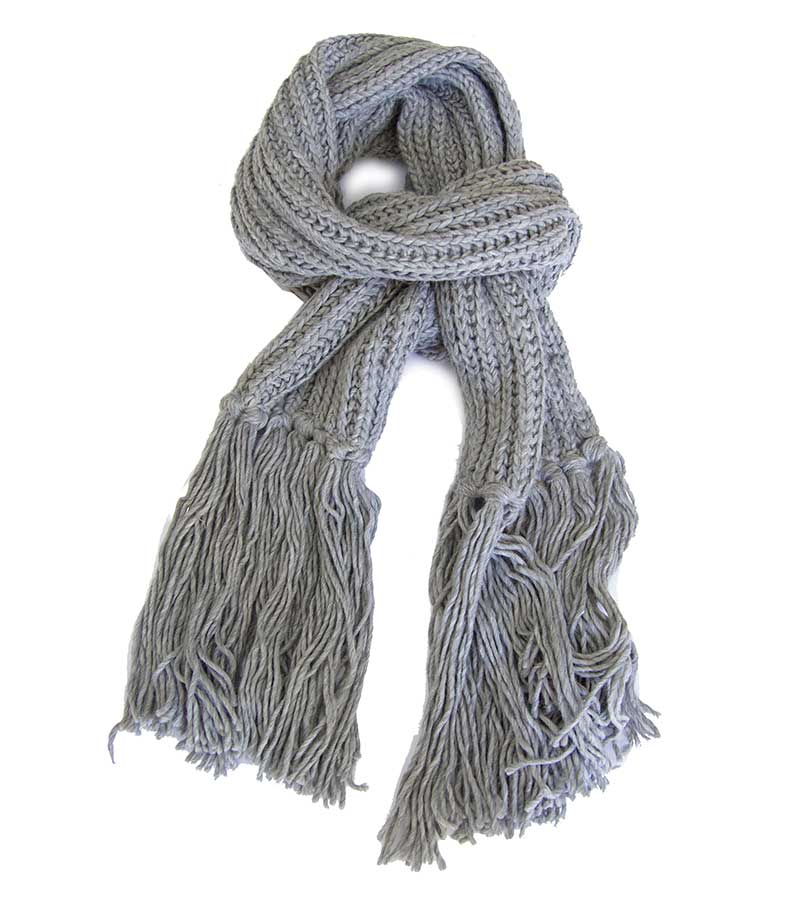 Gaudì Sciarpa donna grigia in lana con motivo intrecciato e frange