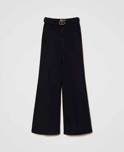 Twinset Milano Jeans nero wide leg con cintura