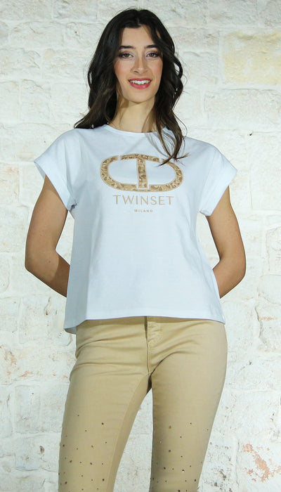 Twinset Milano T-shirt stampa logo camouflage. 241TT2142