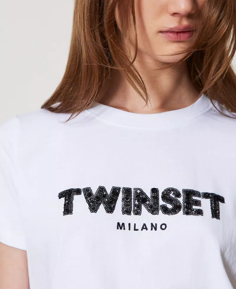 Twinset T-shirt con logo lettering ricamato