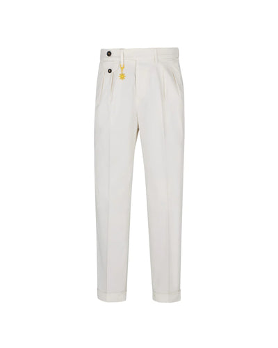 Manuel Ritz Pantalone doppia pinces baggy twill cotone stretch bianco