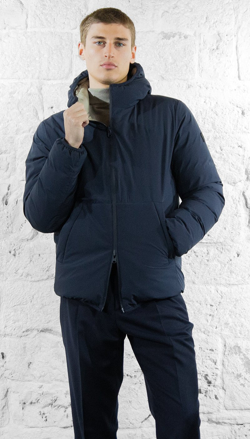 De Lamp Piumino con cappuccio in tessuto blu reversibile trapuntato Capispalla Uomo - Boutique Luisa Trendy