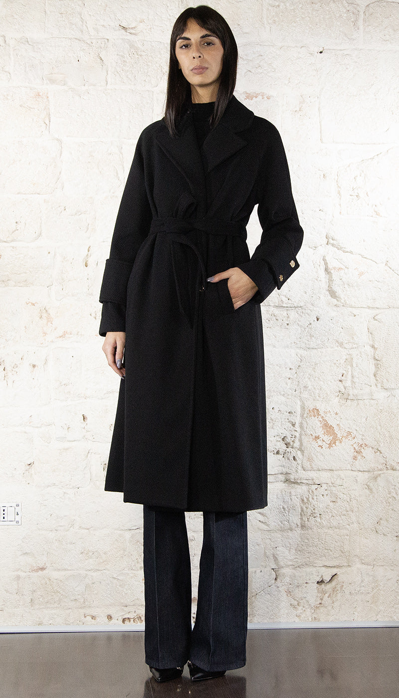 Denny Rose Cappotto nero con cintura