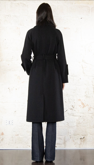 Denny Rose Cappotto nero con cintura