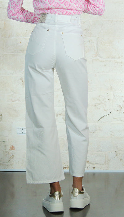 Denny Rose Jeans Pantalone largo bianco con ricamo 411ND25009