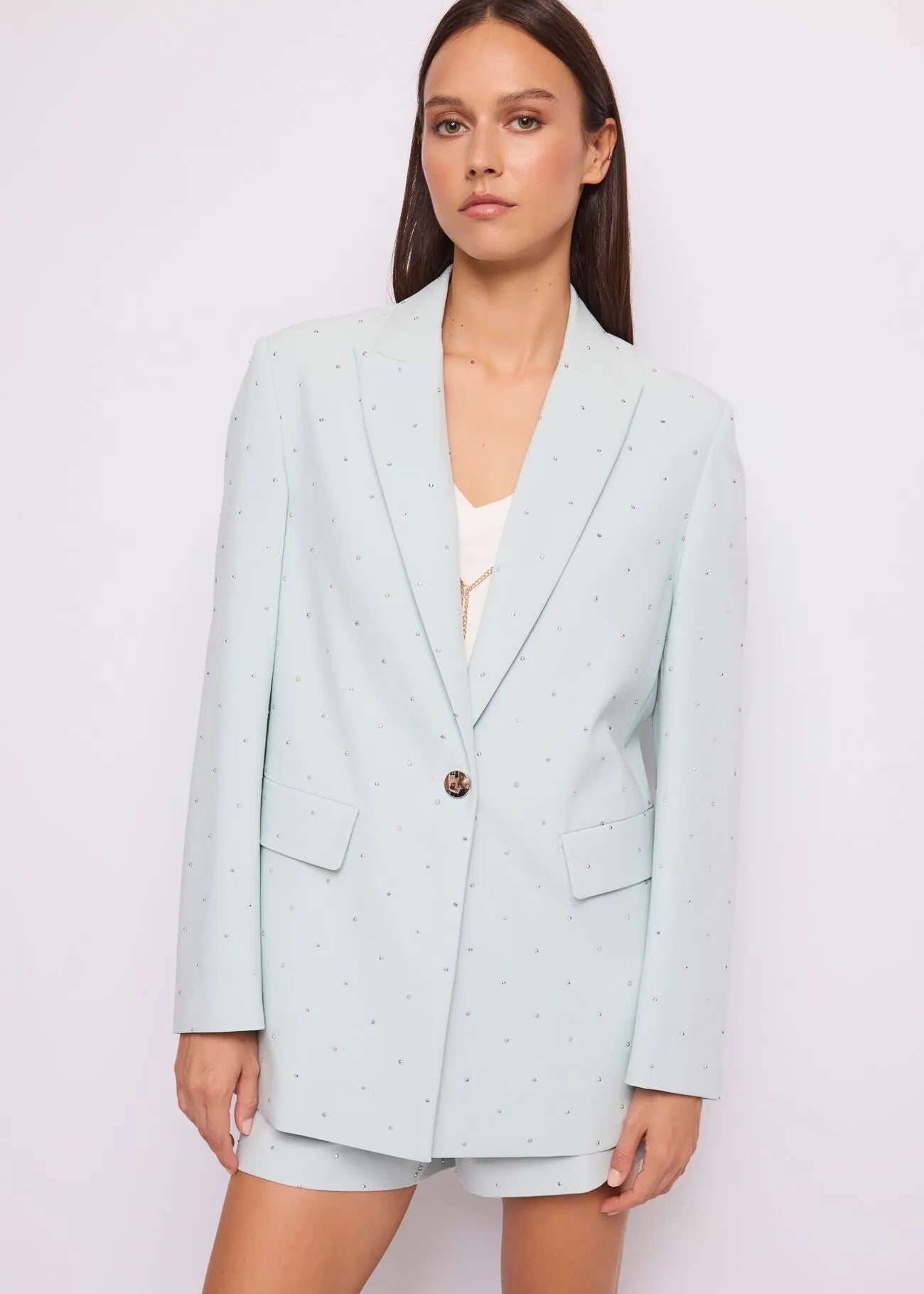 Gaudi Blazer celeste da donna con revers a lancia Capispalla Donna - Boutique Luisa Trendy