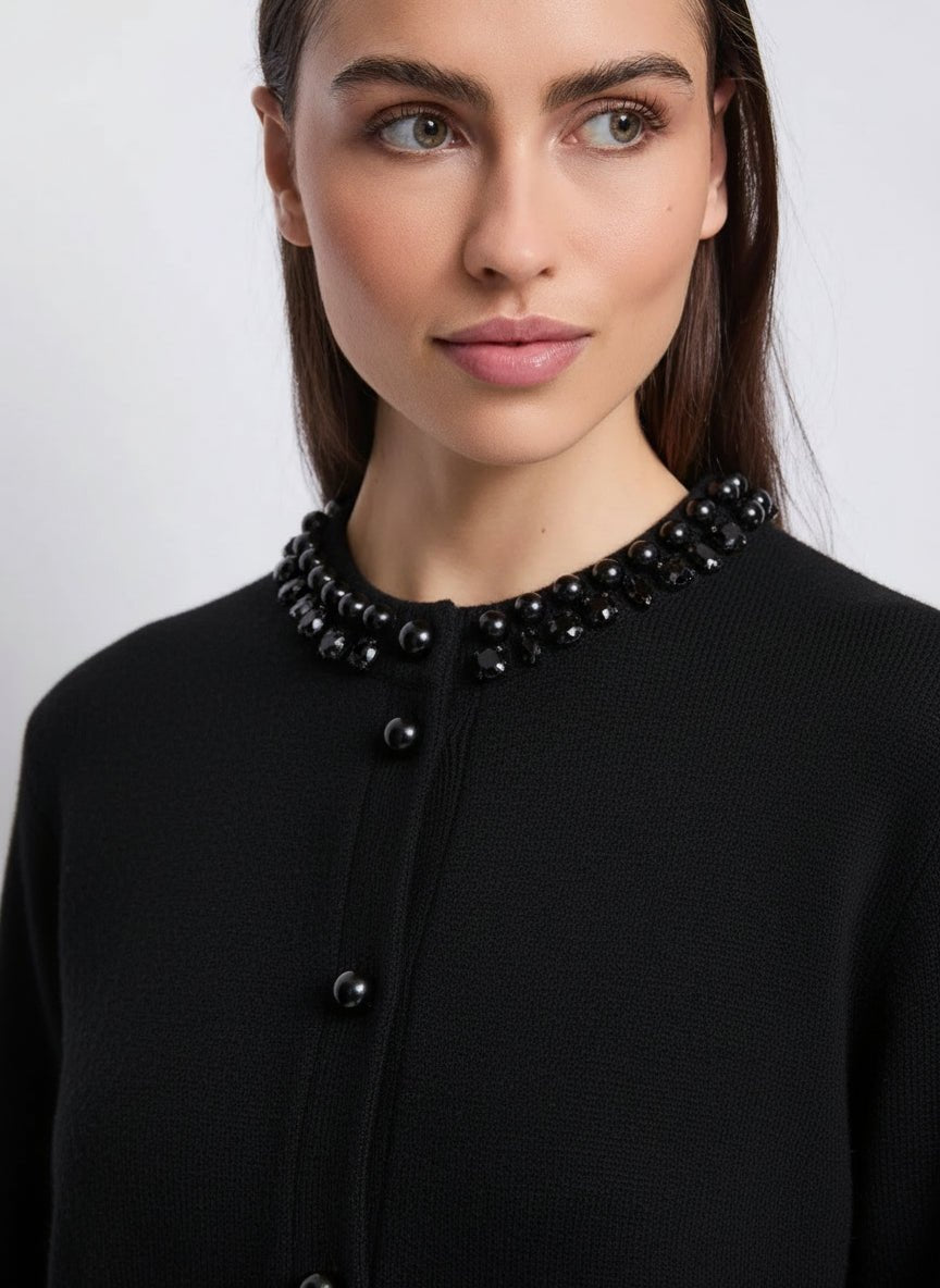 Gaudi Cardigan nero da donna con perle e strass Maglie e cardigan Donna - Boutique Luisa Trendy