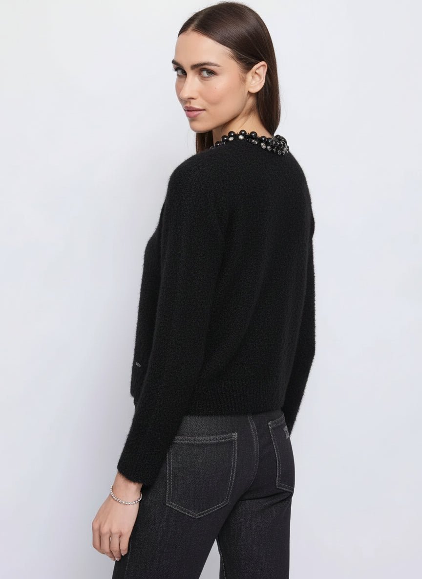 Gaudi Cardigan nero da donna con perle e strass Maglie e cardigan Donna - Boutique Luisa Trendy