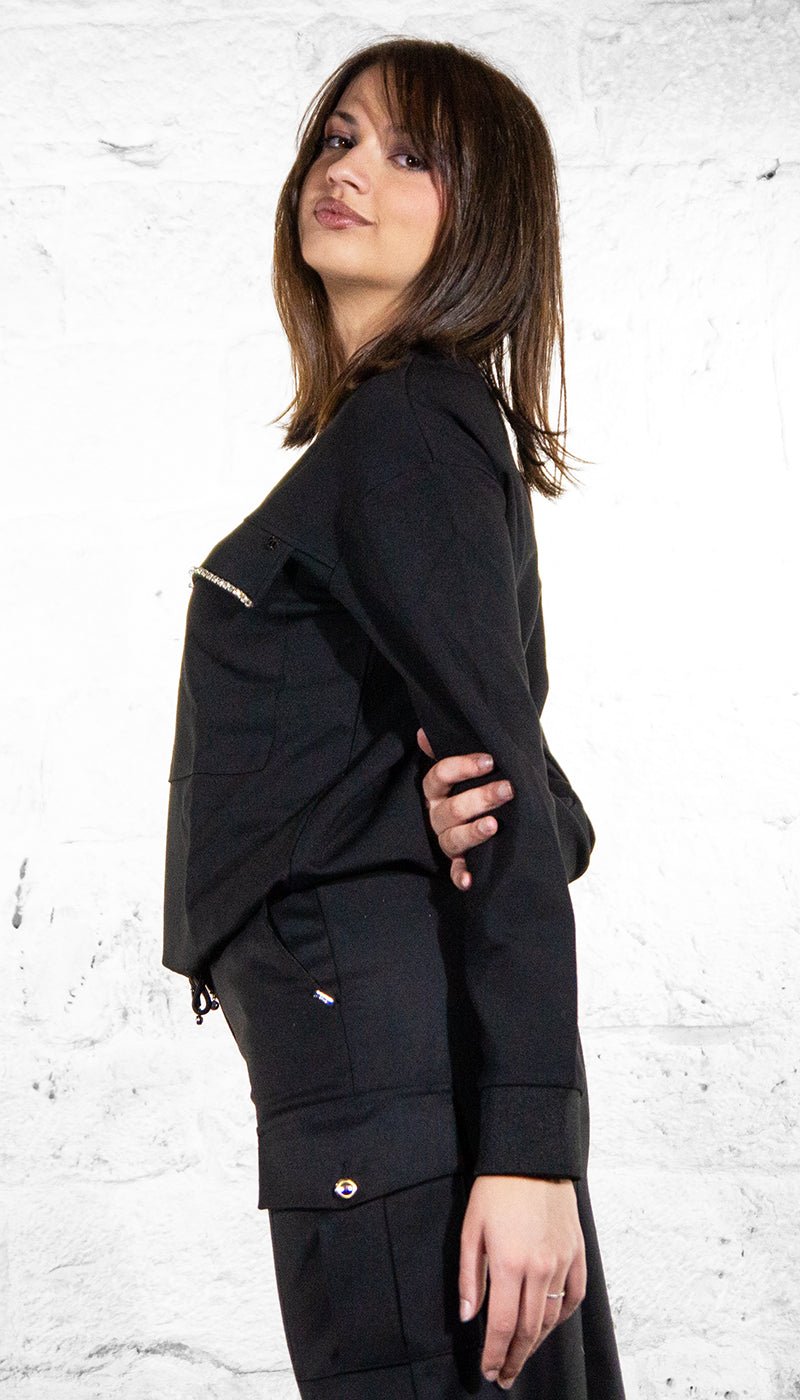 Gaudi Felpa nera con tasche di strass 521BD64010 Felpa - Boutique Luisa Trendy