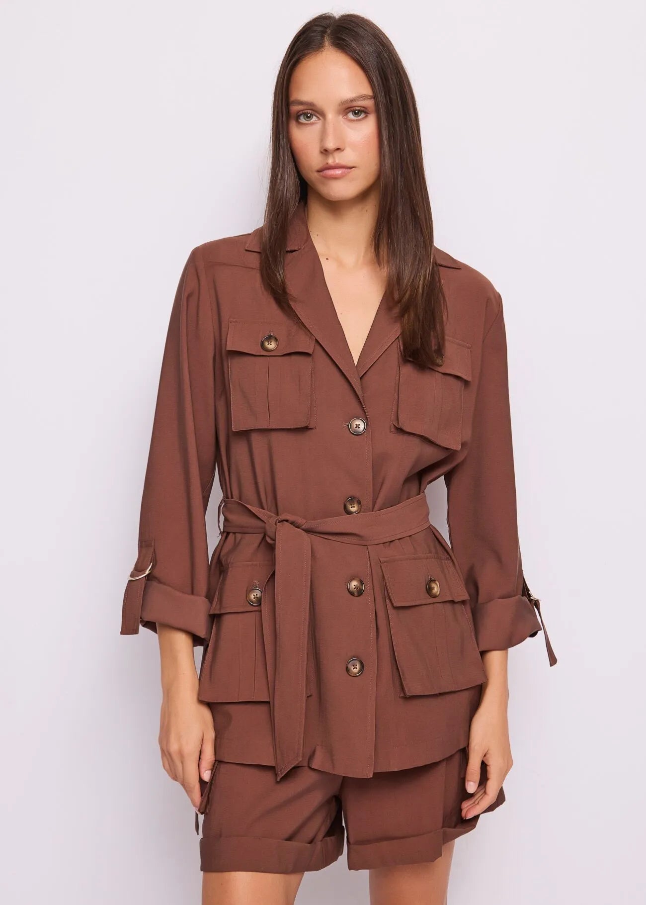 Gaudi Giacca marrone da donna in twill con cintura Capispalla Donna - Boutique Luisa Trendy