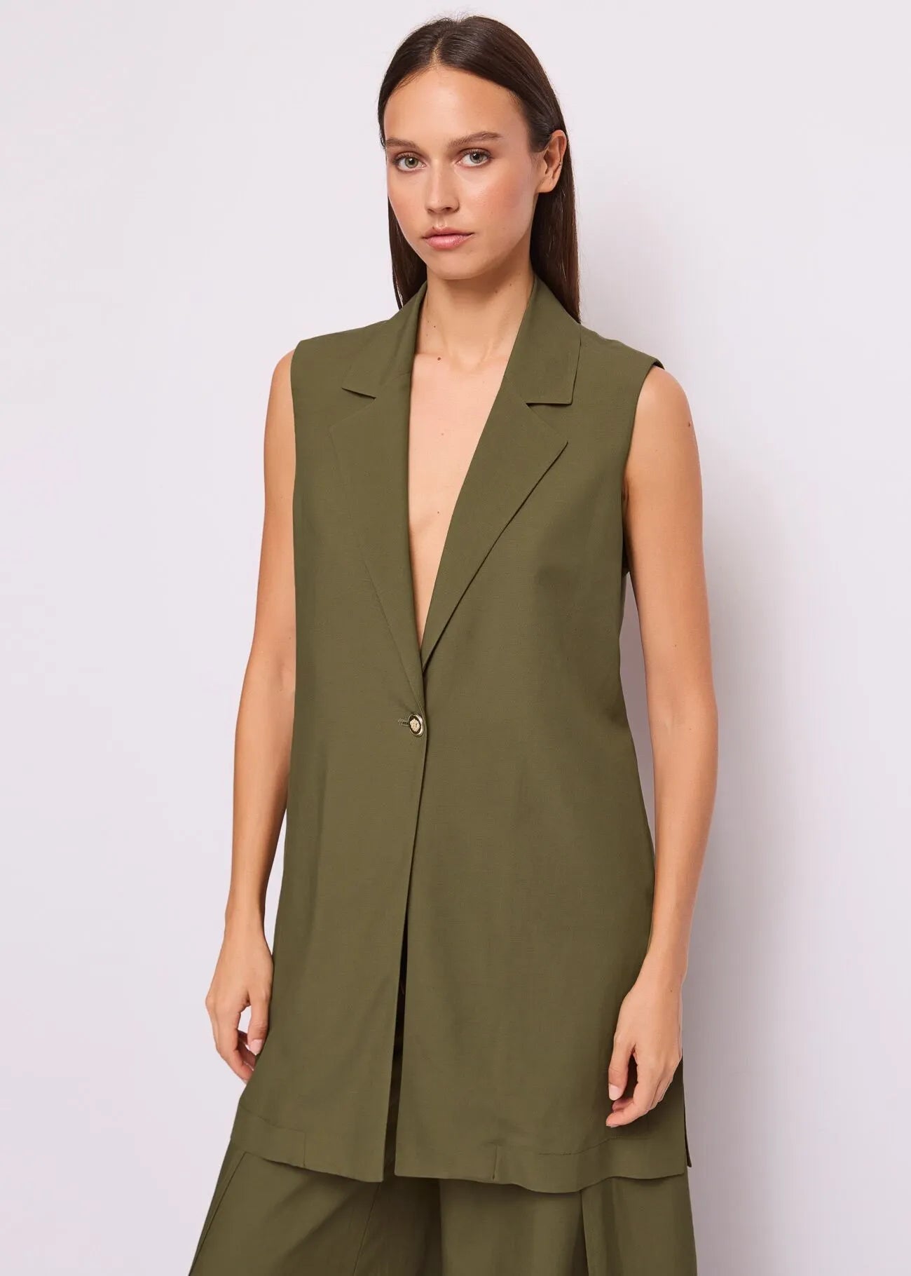 Gaudi Gilet verde da donna in misto lino Capispalla Donna - Boutique Luisa Trendy