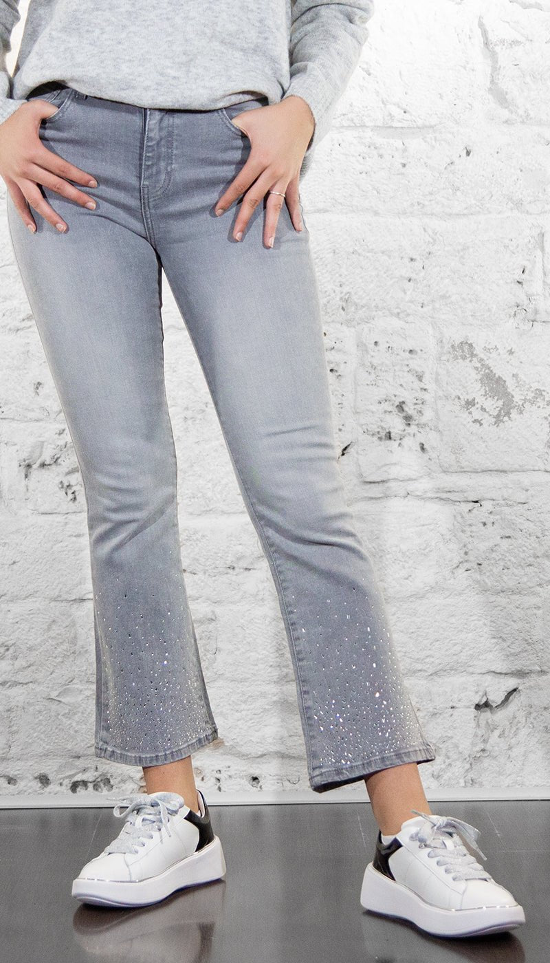 Gaudi Jeans grigio flare cropped con strass Jeans - Boutique Luisa Trendy
