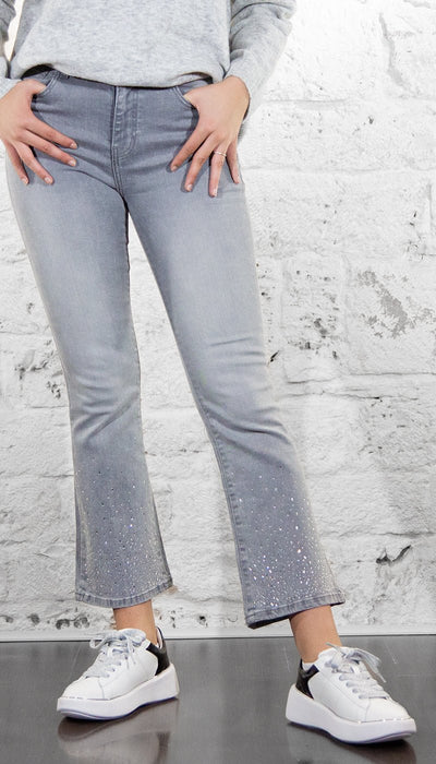 Gaudi Jeans grigio flare cropped con strass Jeans - Boutique Luisa Trendy