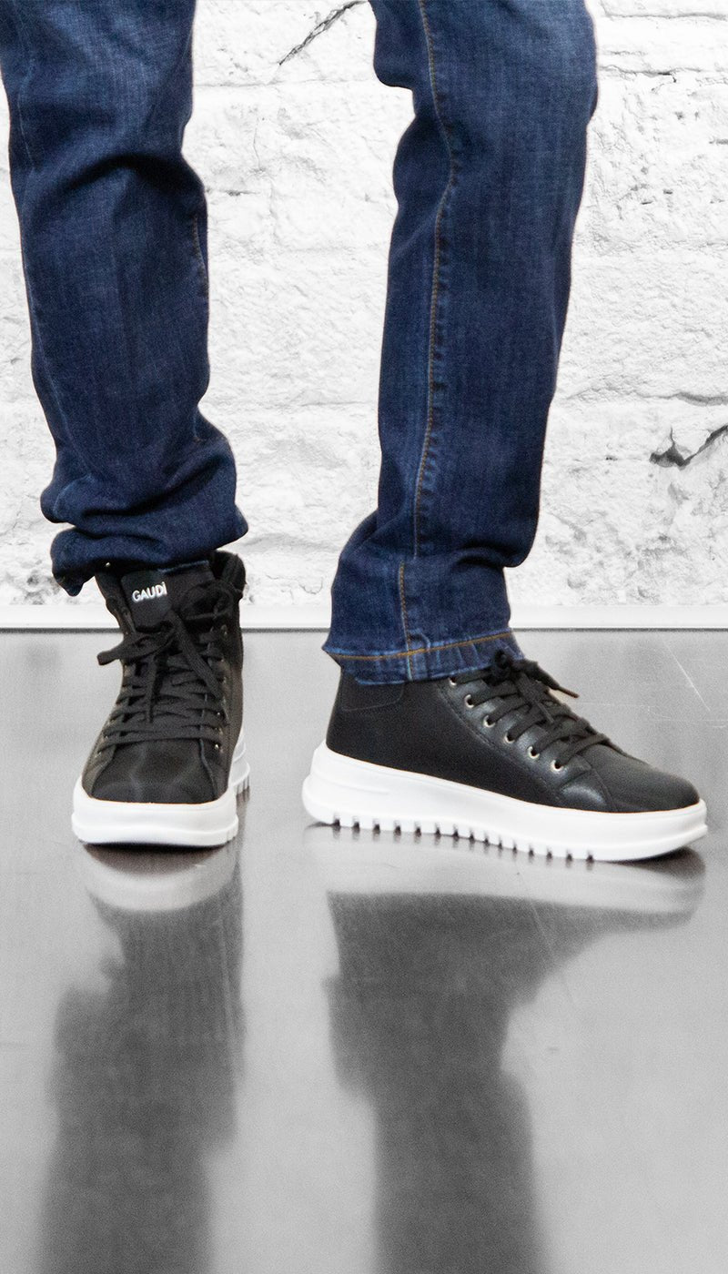 Gaudi Sneakers nera alta in pelle e tessuto Scarpe Uomo - Boutique Luisa Trendy