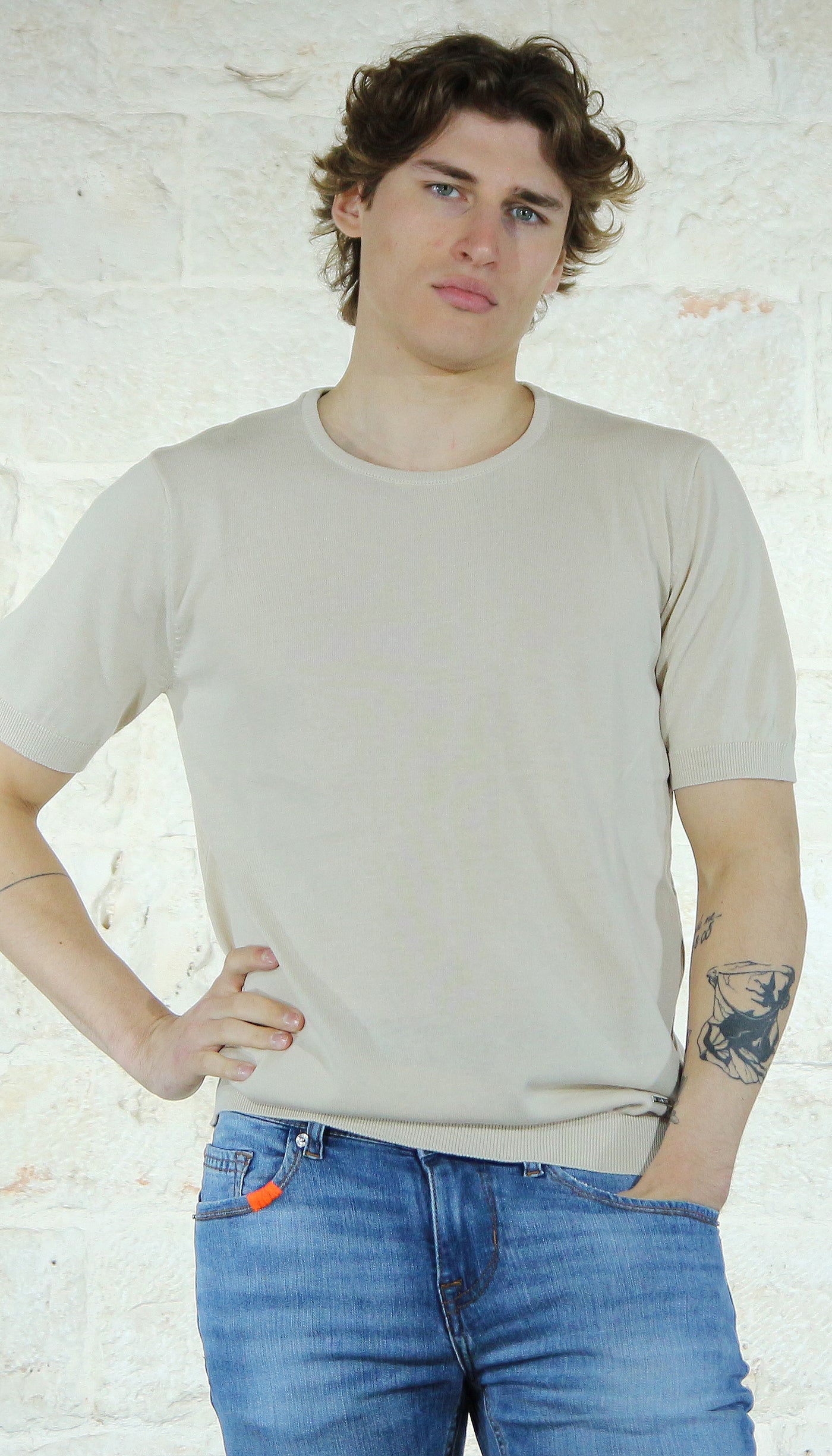 Gaudi T-shirt beige in filo maniche corte