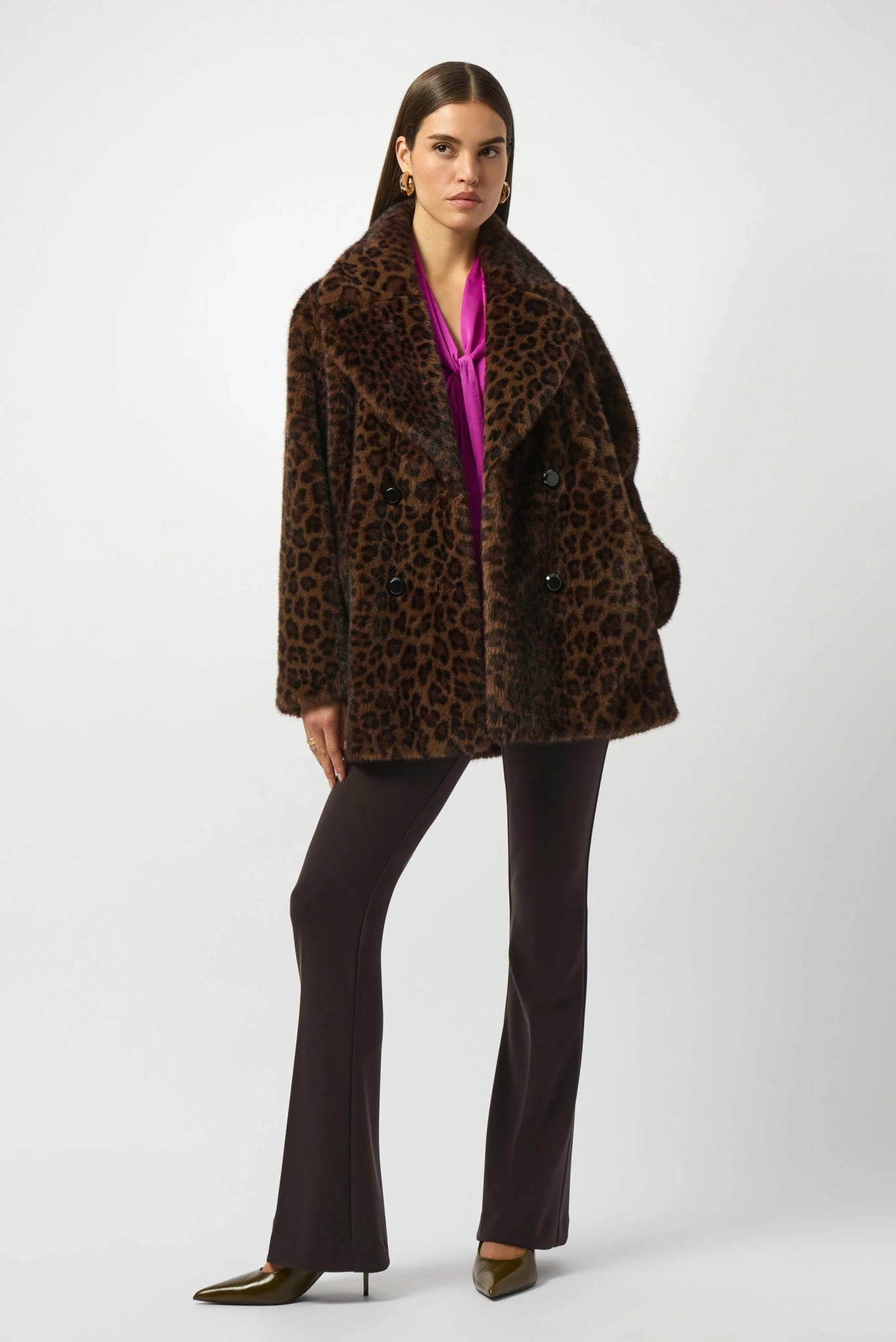 Joseph Ribkoff Cappotto doppiopetto in pelliccia sintetica con stampa leopardata Capispalla Donna - Boutique Luisa Trendy