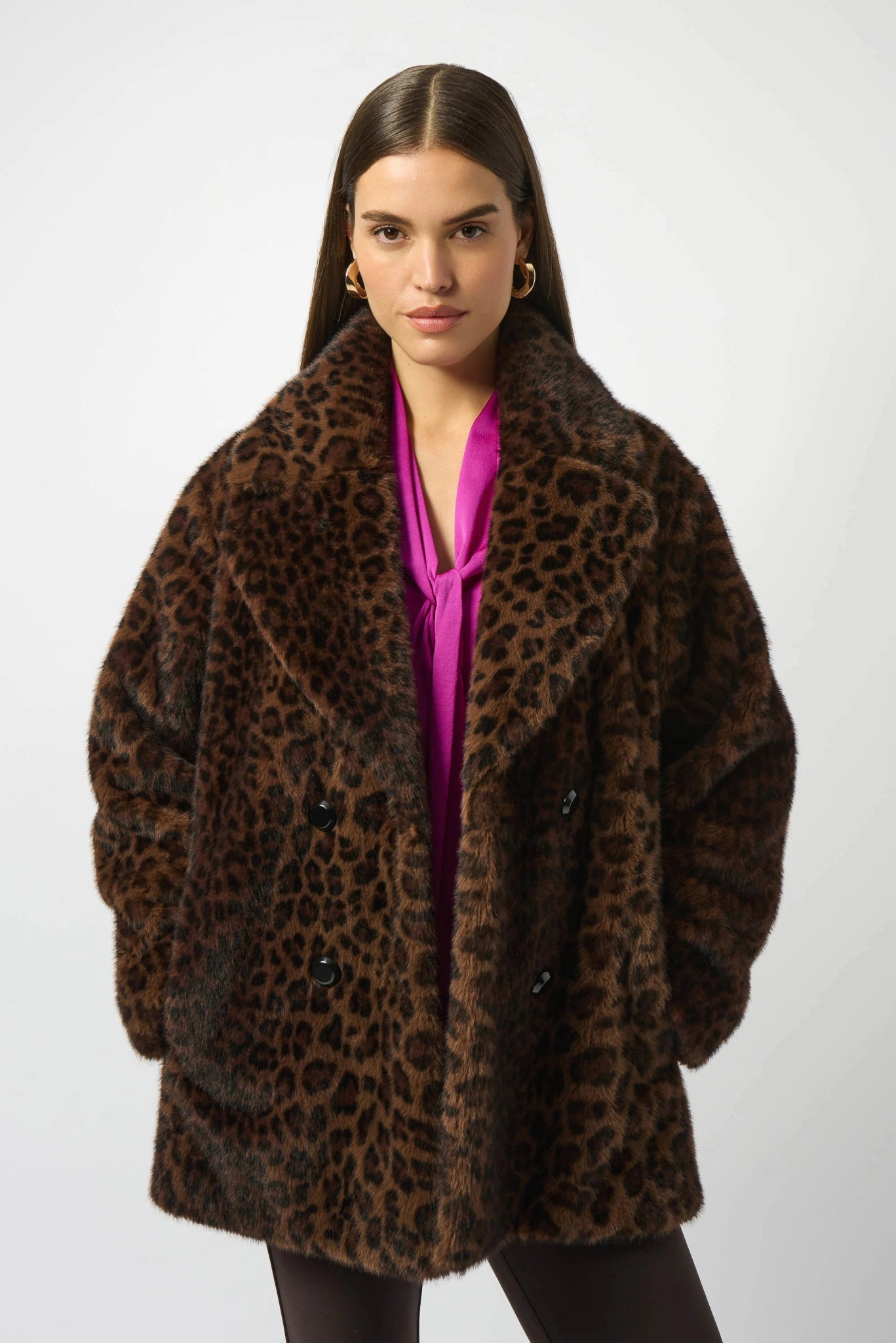 Joseph Ribkoff Cappotto doppiopetto in pelliccia sintetica con stampa leopardata Capispalla Donna - Boutique Luisa Trendy