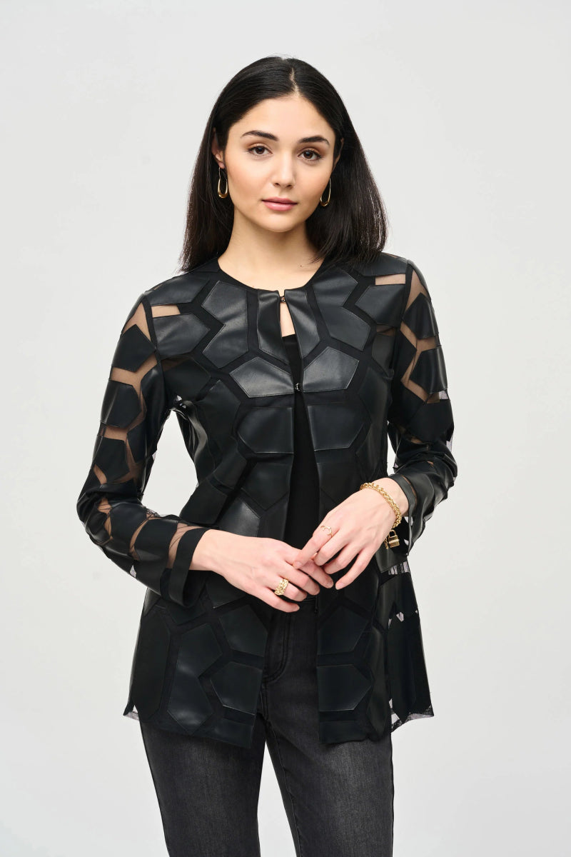 Joseph Ribkoff Giacca in tulle e similpelle con taglio laser Capispalla Donna - Boutique Luisa Trendy