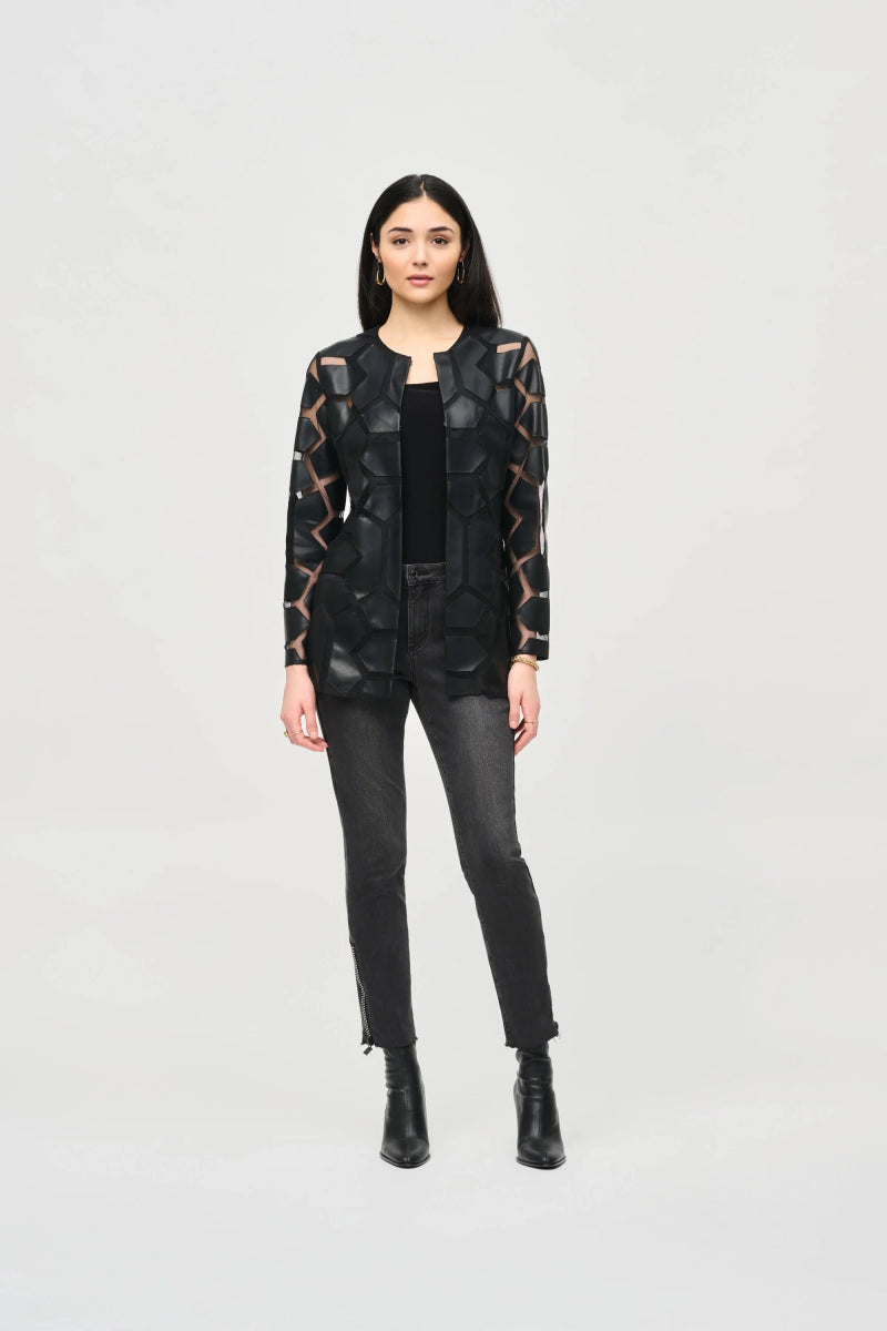 Joseph Ribkoff Giacca in tulle e similpelle con taglio laser Capispalla Donna - Boutique Luisa Trendy