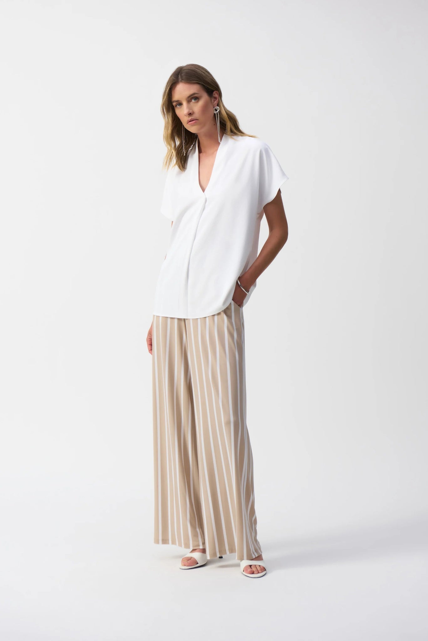 Joseph Ribkoff Pantaloni a gamba larga in maglia effetto seta a righe Pantalone Donna - Boutique Luisa Trendy