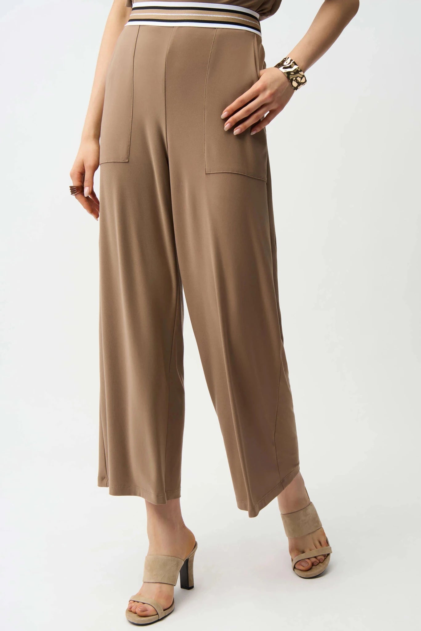 Joseph Ribkoff Pantaloni pull - on a gamba larga in maglia effetto seta con cintura a righe Pantalone Donna - Boutique Luisa Trendy