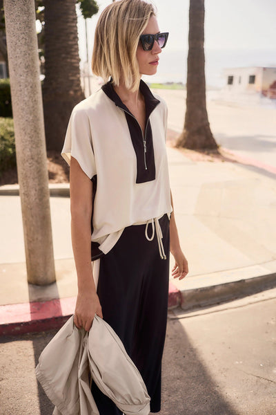 Jospeh Ribkoff Top dritta in maglia effetto seta a color block con collo con zip T-Shirt e top - Boutique Luisa Trendy