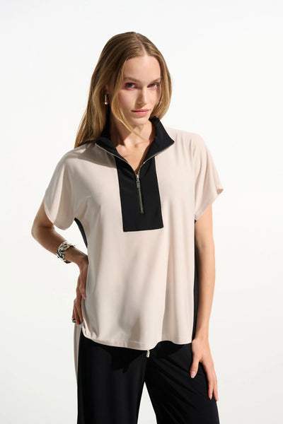 Jospeh Ribkoff Top dritta in maglia effetto seta a color block con collo con zip T-Shirt e top - Boutique Luisa Trendy
