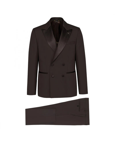 Manuel Ritz Abito doppiopetto marrone in lana con revers in raso Abiti e giacche - Boutique Luisa Trendy