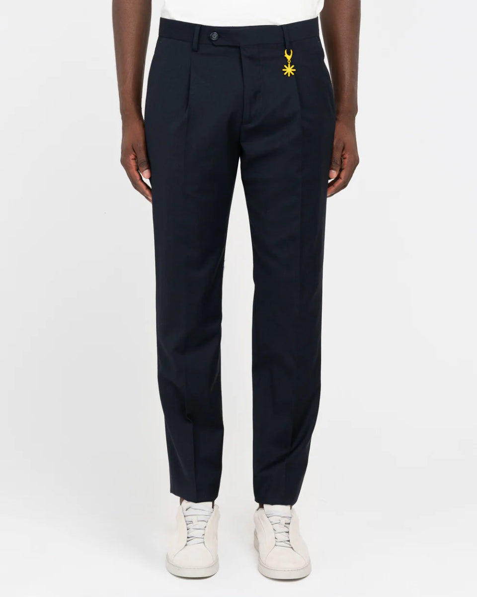 Manuel Ritz Pantalone con pinces fresco di lana stretch blu Pantaloni Uomo - Boutique Luisa Trendy