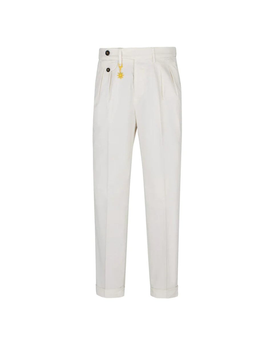 Manuel Ritz Pantalone doppia pinces baggy twill cotone stretch bianco Pantaloni Uomo - Boutique Luisa Trendy