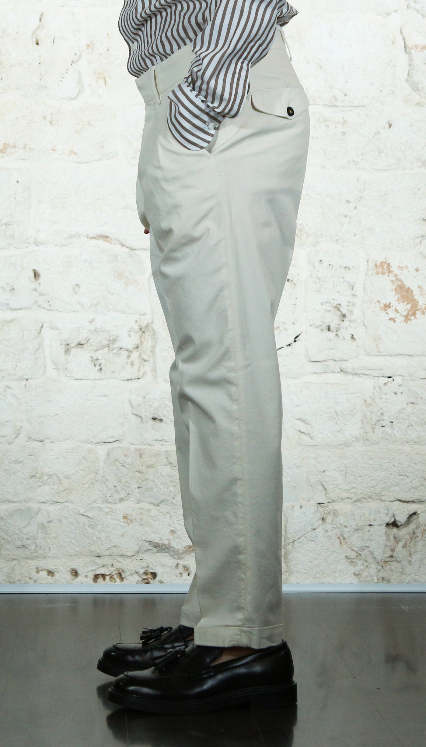 Manuel Ritz Pantalone doppia pinces baggy twill cotone stretch bianco