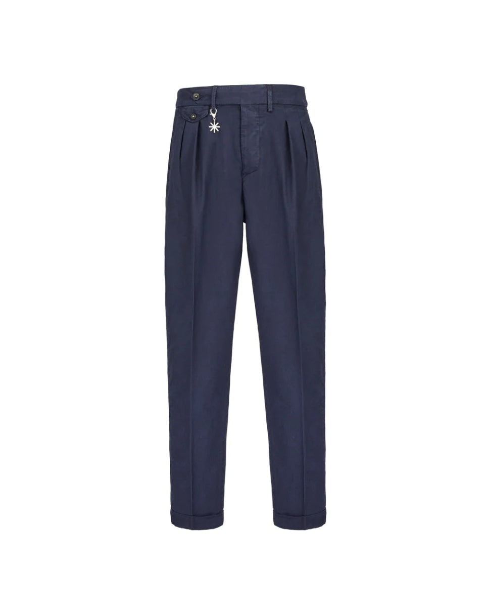 Manuel Ritz Pantalone doppia pinces baggy twill cotone stretch blu Pantaloni Uomo - Boutique Luisa Trendy