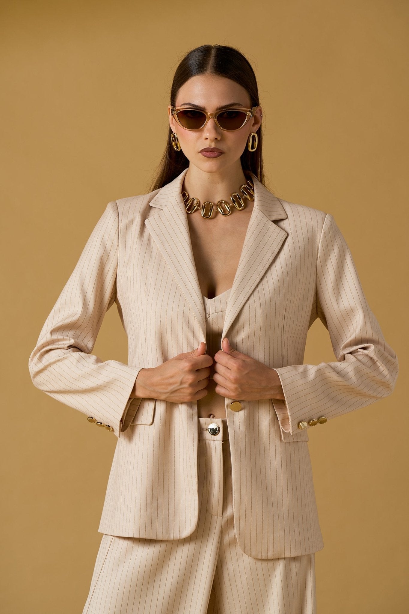 Nosecrets Blazer gessato oro Capispalla Donna - Boutique Luisa Trendy