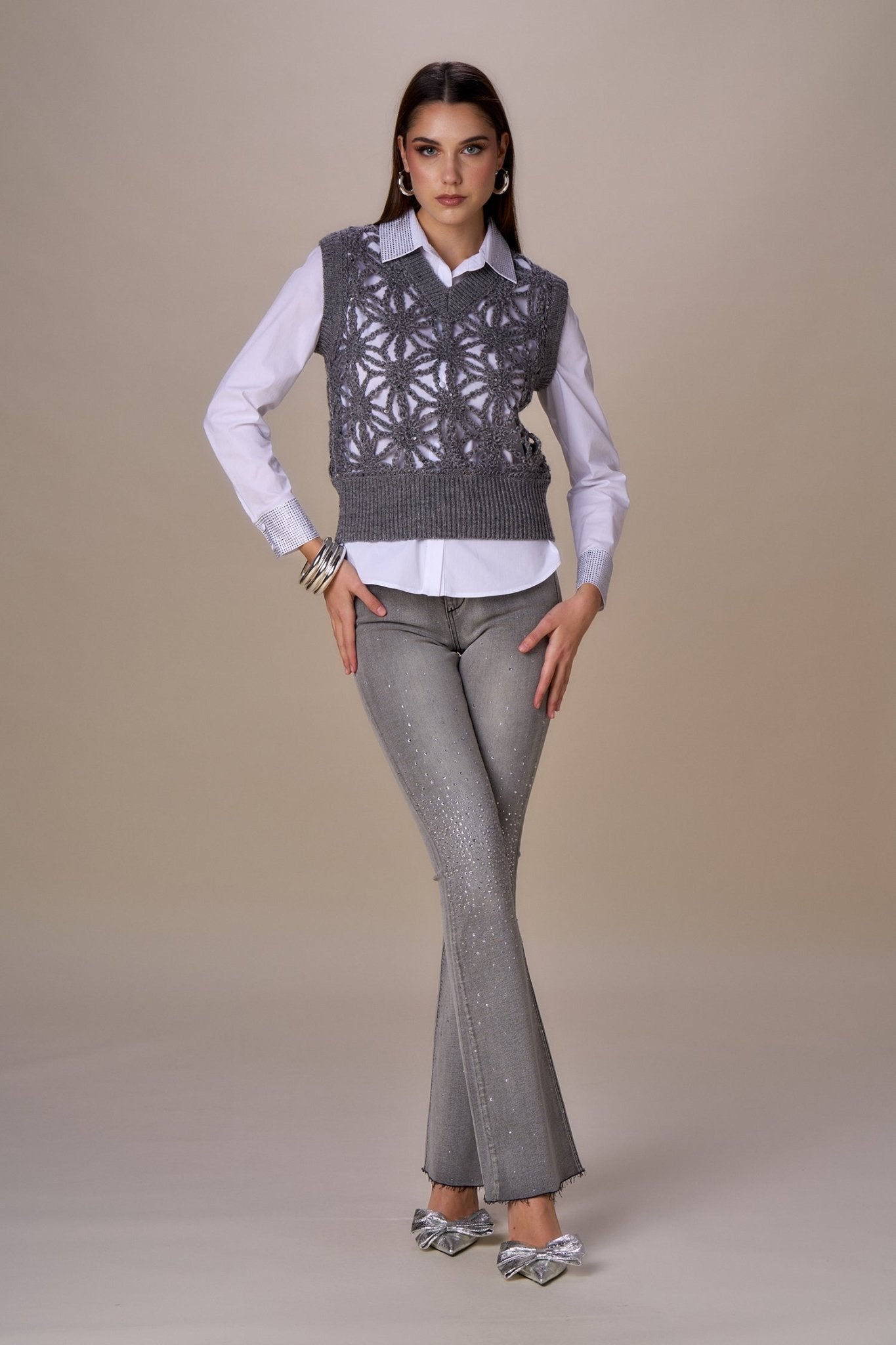 Nosecrets Jeans a zampa con strass Jeans - Boutique Luisa Trendy