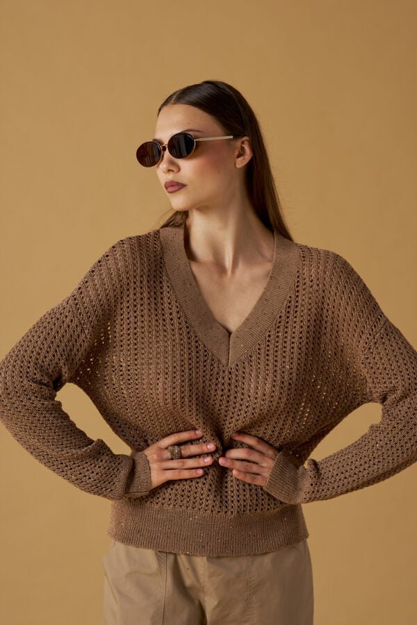 Nosecrets Maglia a V crochet e paillettes Maglie e cardigan Donna - Boutique Luisa Trendy