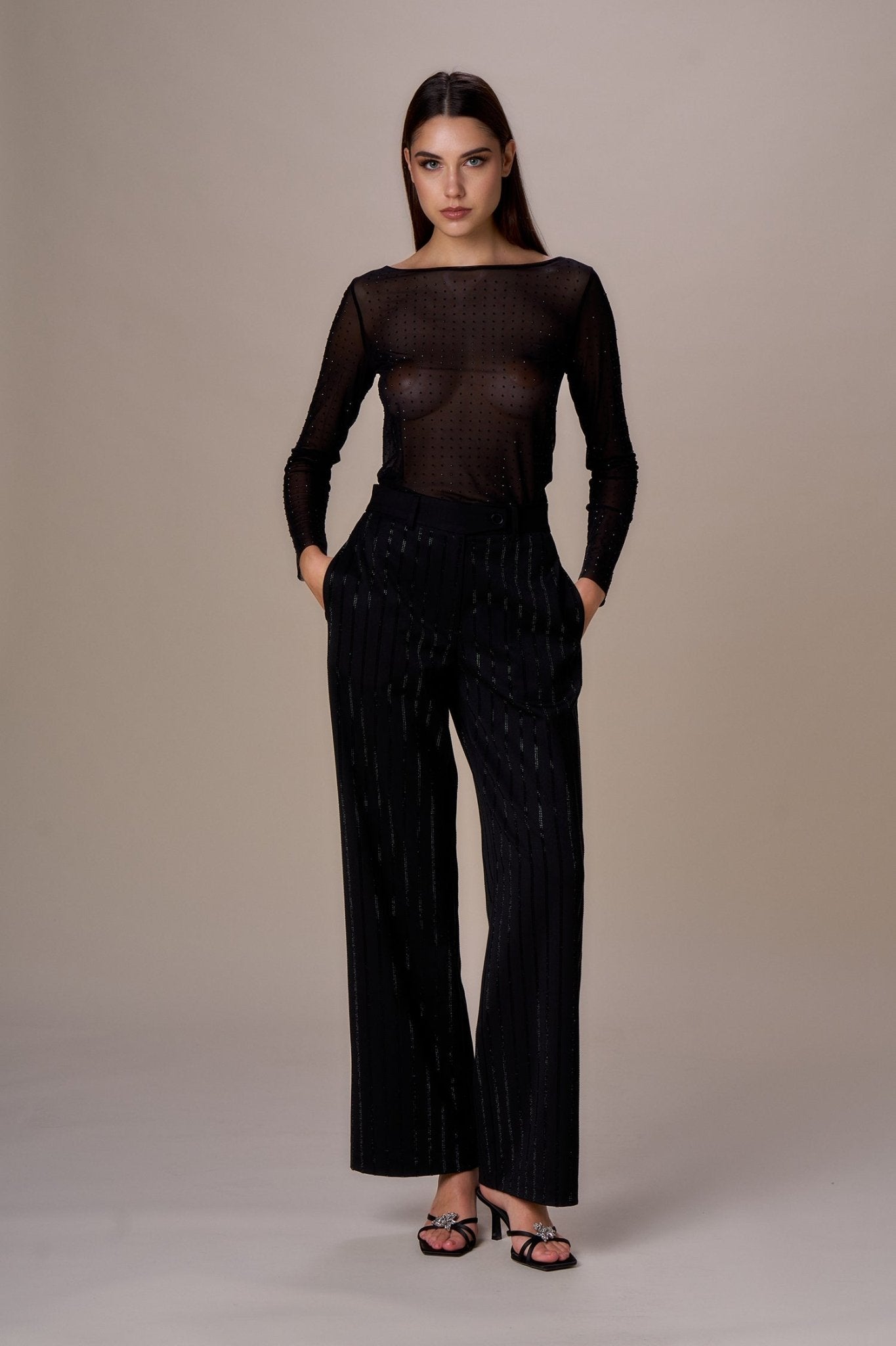 Nosecrets Pantalone gessato diamanti Pantalone Donna - Boutique Luisa Trendy