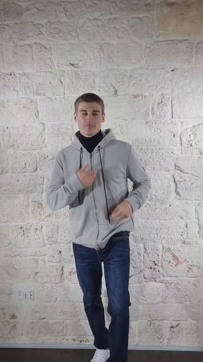C'N'C Felpa grigia con zip con cappuccio
