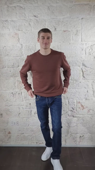 C'N'C Felpa girocollo marrone in cotone