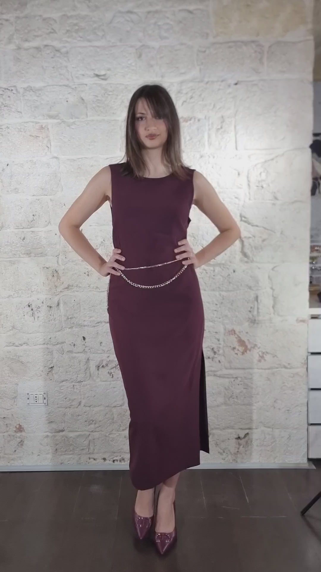 Twinset Abito midi in tessuto bordeaux 252TP2300