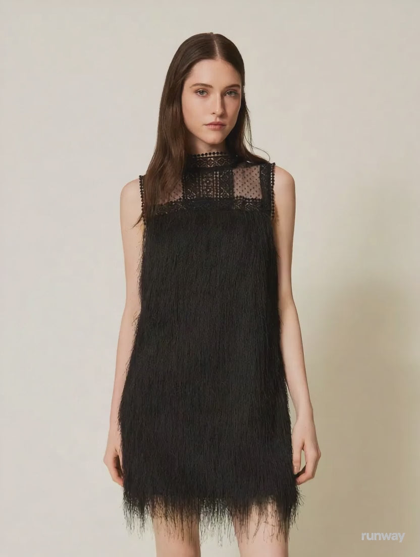 Twinset Abito corto con frange e tulle