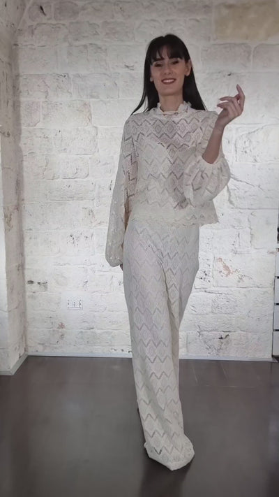 Twinset Pantaloni wide leg in pizzo macramè