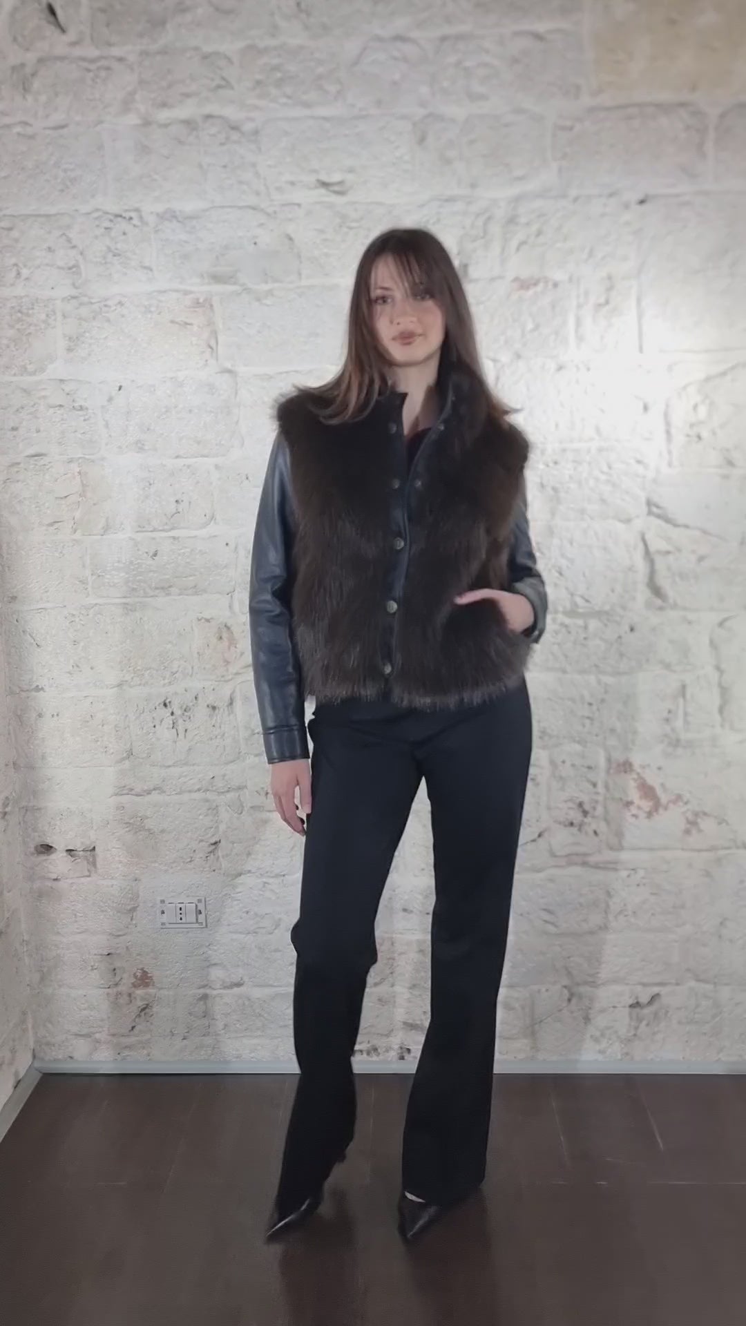 Twinset Giubbino effetto pelle con eco pelliccia