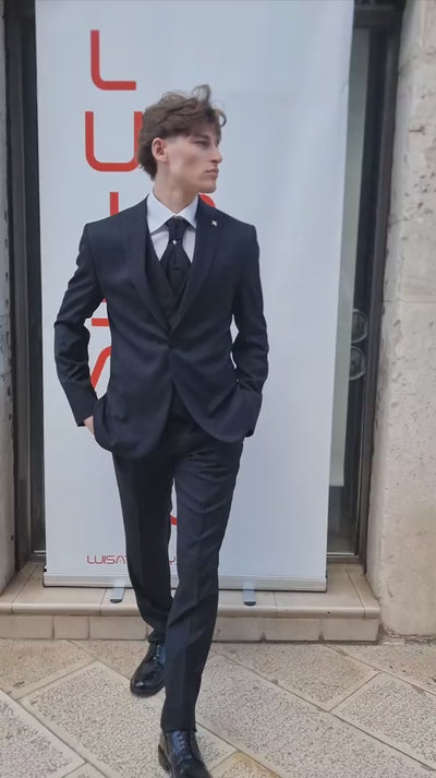 Angelo Toma Abito in lana pettinata reverse in raso