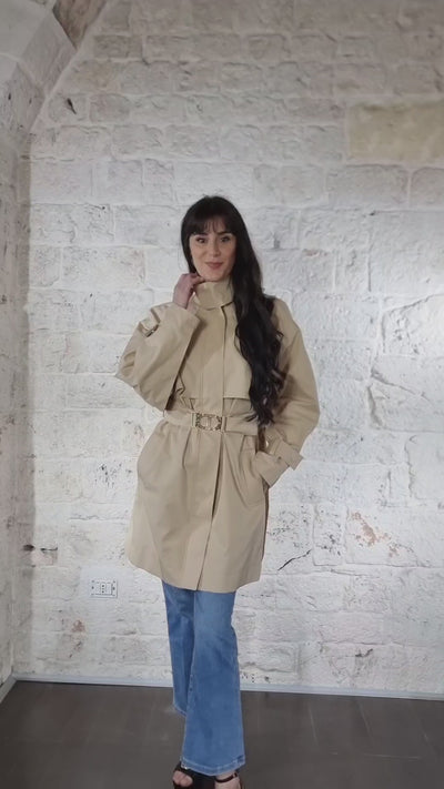 Twinset Trench corto in twill con cintura
