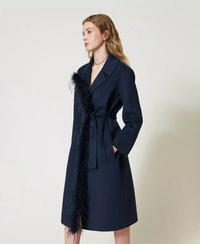 Twinset Milano Cappotto in panno double misto lana con piume