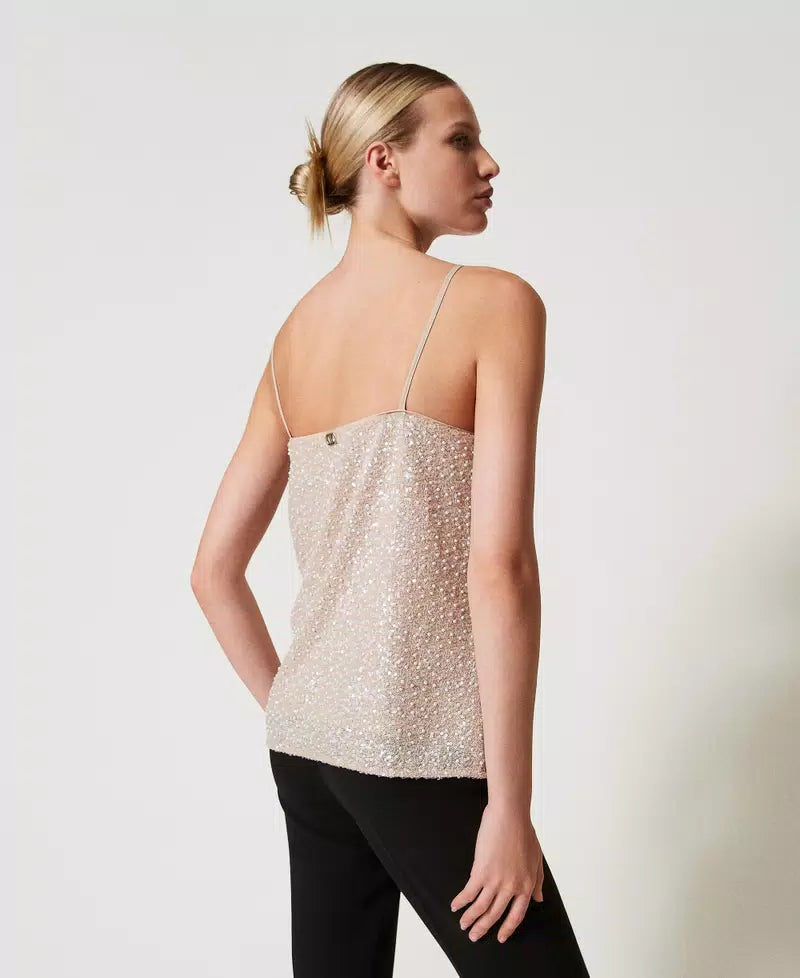 Twinset Top con paillettes e perle