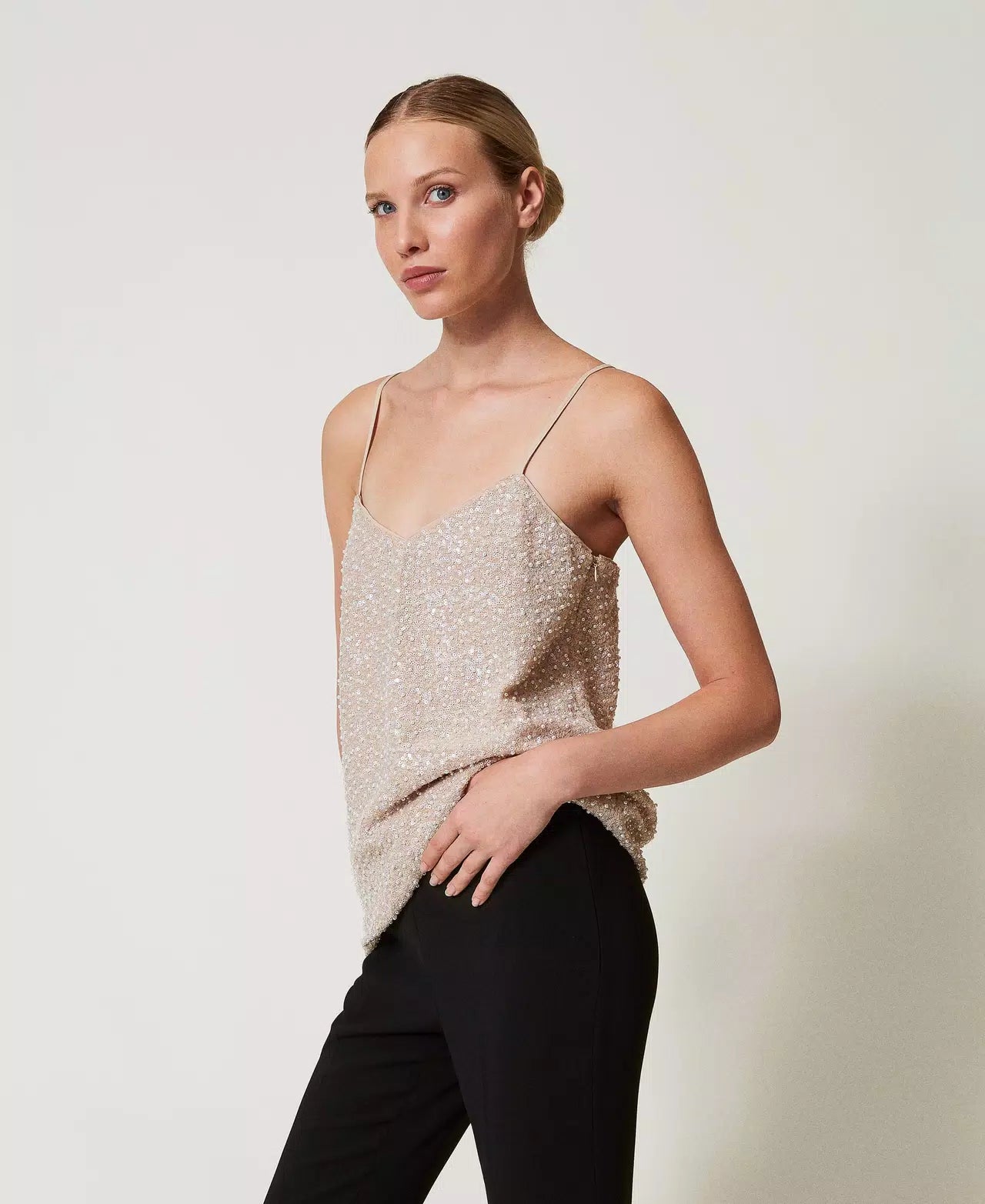 Twinset Top con paillettes e perle