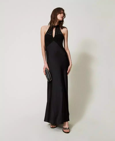 Twinset Abito lungo in raso con bustino crochet Vestiti - Boutique Luisa Trendy