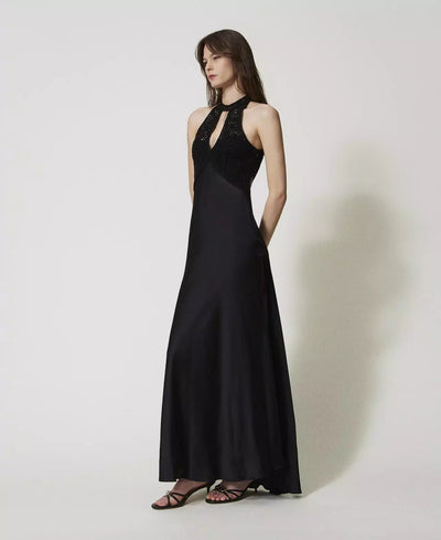 Twinset Abito lungo in raso con bustino crochet Vestiti - Boutique Luisa Trendy